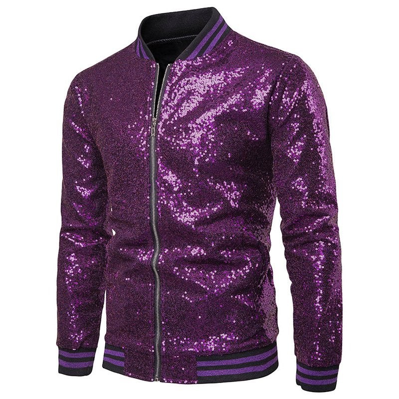 Heren paarse glitter baseball jas / jack zomerjas glimmende, Verzenden, Nieuw, Overige maten, Paars