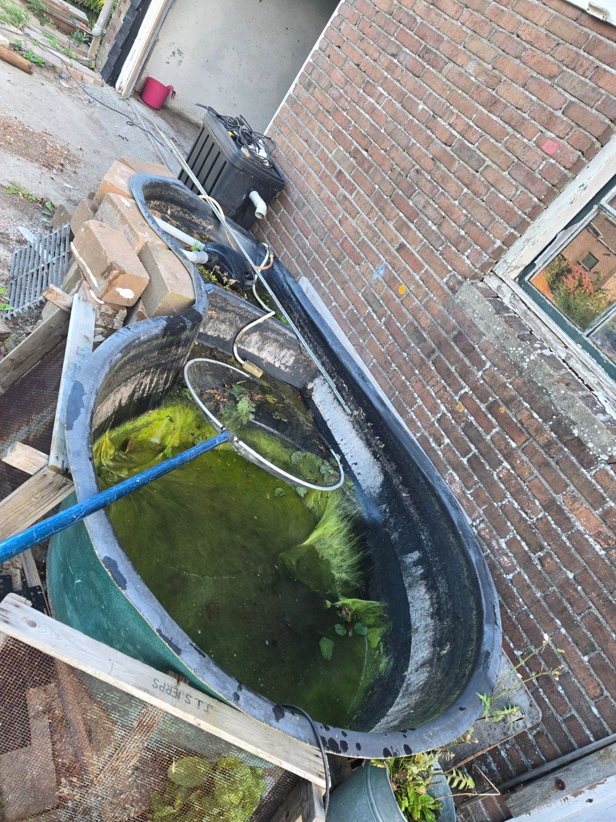 Vijver met filter, pomp en net, Ophalen, Gebruikt