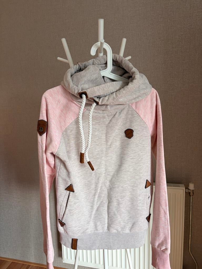 Naketano sweater roze-grijs met leren details - Maat M, Ophalen of Verzenden, Zo goed als nieuw, Maat 38/40 (M), Roze