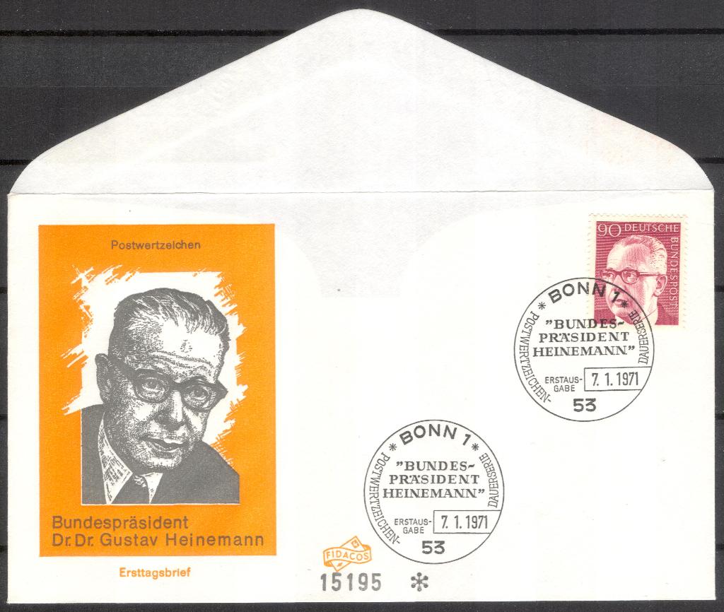 Duitsland (3) - Bundespräsident Gustav Heinemann, Verzenden, Envelop