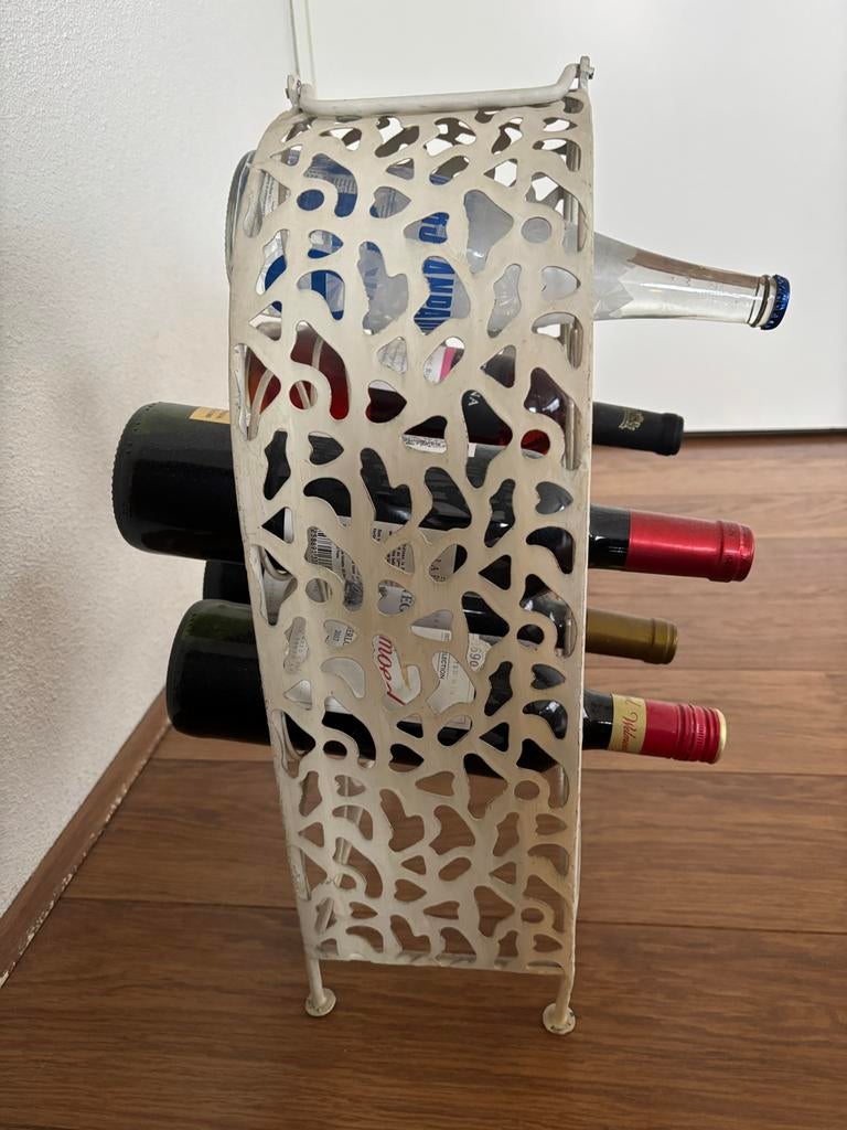 Vintage metalen wijnrek - Brocante stijl, Huis en Inrichting, Woonaccessoires | Wijnrekken, Gebruikt, Minder dan 50 cm, Metaal