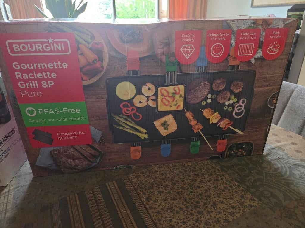 Bourgin Gourmette Raclette Grill 8P Pure - PFAS-vrij, Ophalen of Verzenden, Nieuw, 8 personen of meer