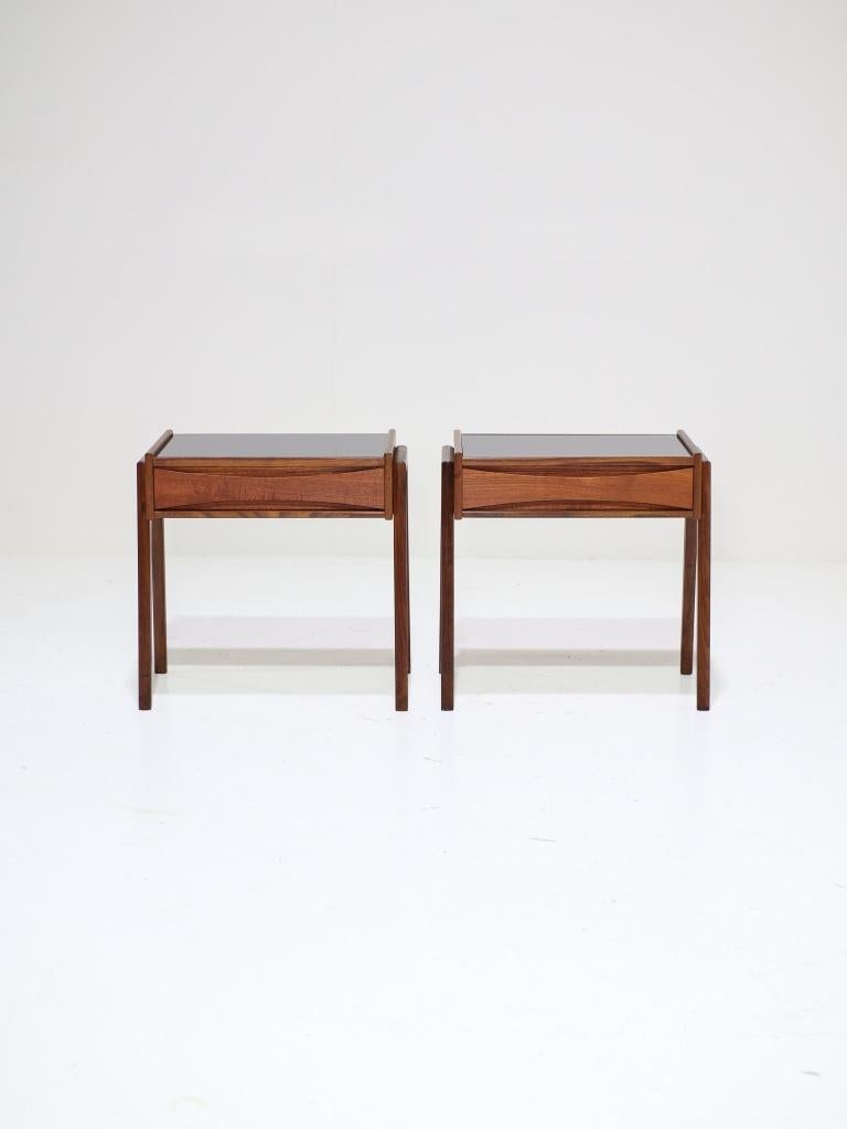 Set nachtkastjes Arne Vodder teak zwart glas Deens vintage, Huis en Inrichting, -, -, Ophalen of Verzenden, Zo goed als nieuw