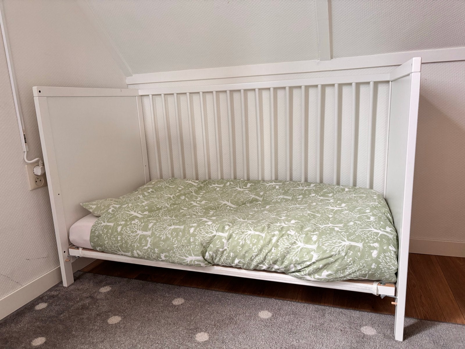 IKEA Gulliver Ledikant - Wit incl. Matras, Ophalen, Wit, 190 cm of minder, Hout