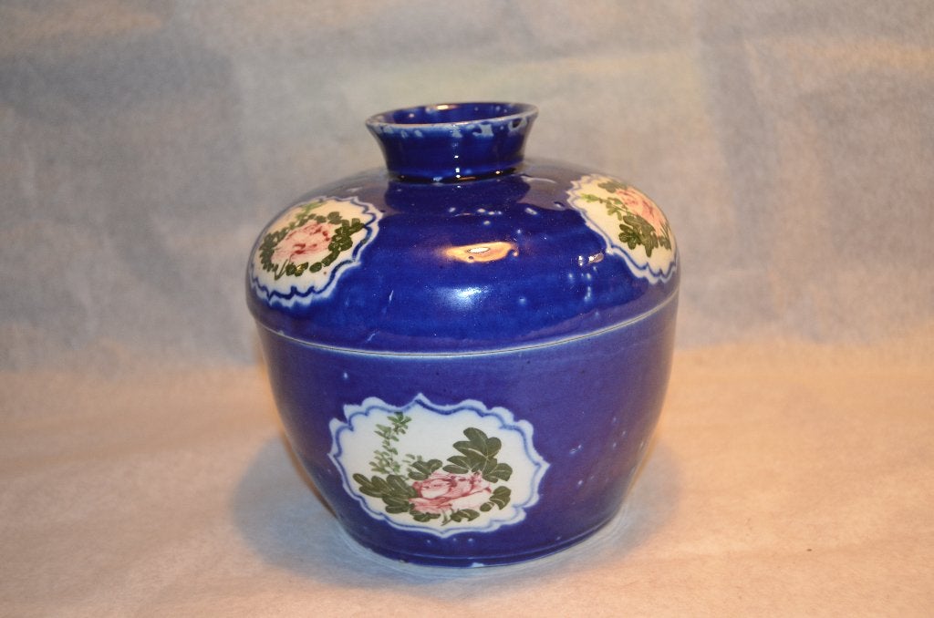 Twee polychrome dekselpotten China 20e eeuw., Blauw, Overige typen, 15 cm, China