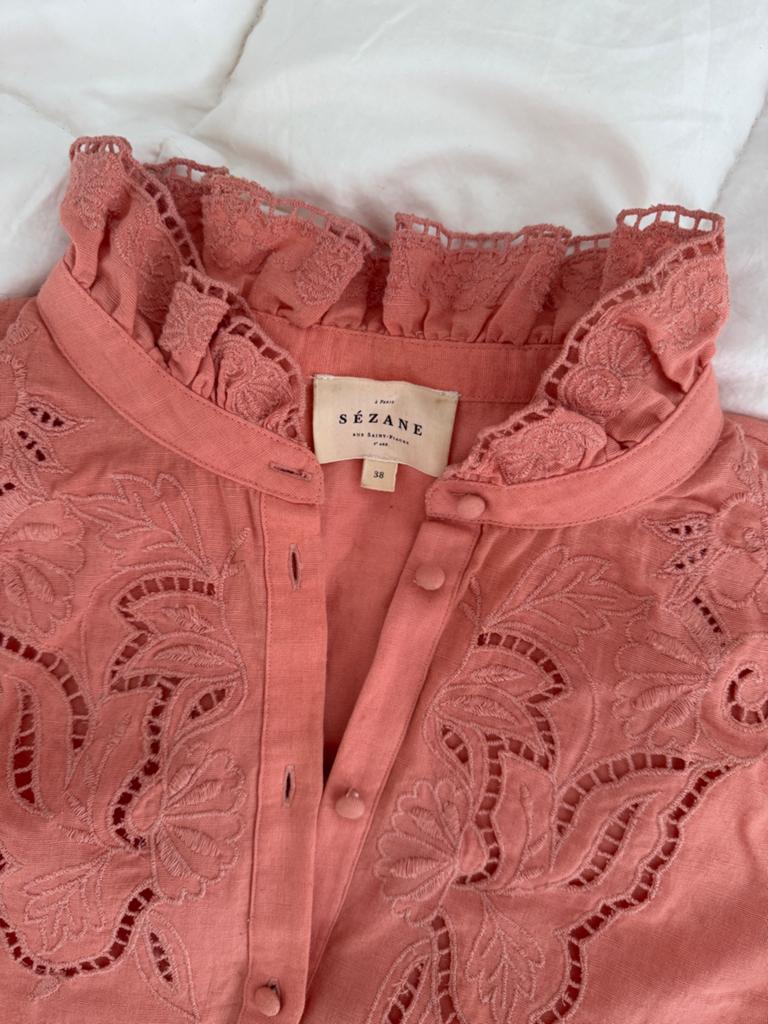 Sezane Blouse Maat 38 - Roze met Borduurwerk, Ophalen of Verzenden, Zo goed als nieuw, Maat 38/40 (M), Roze