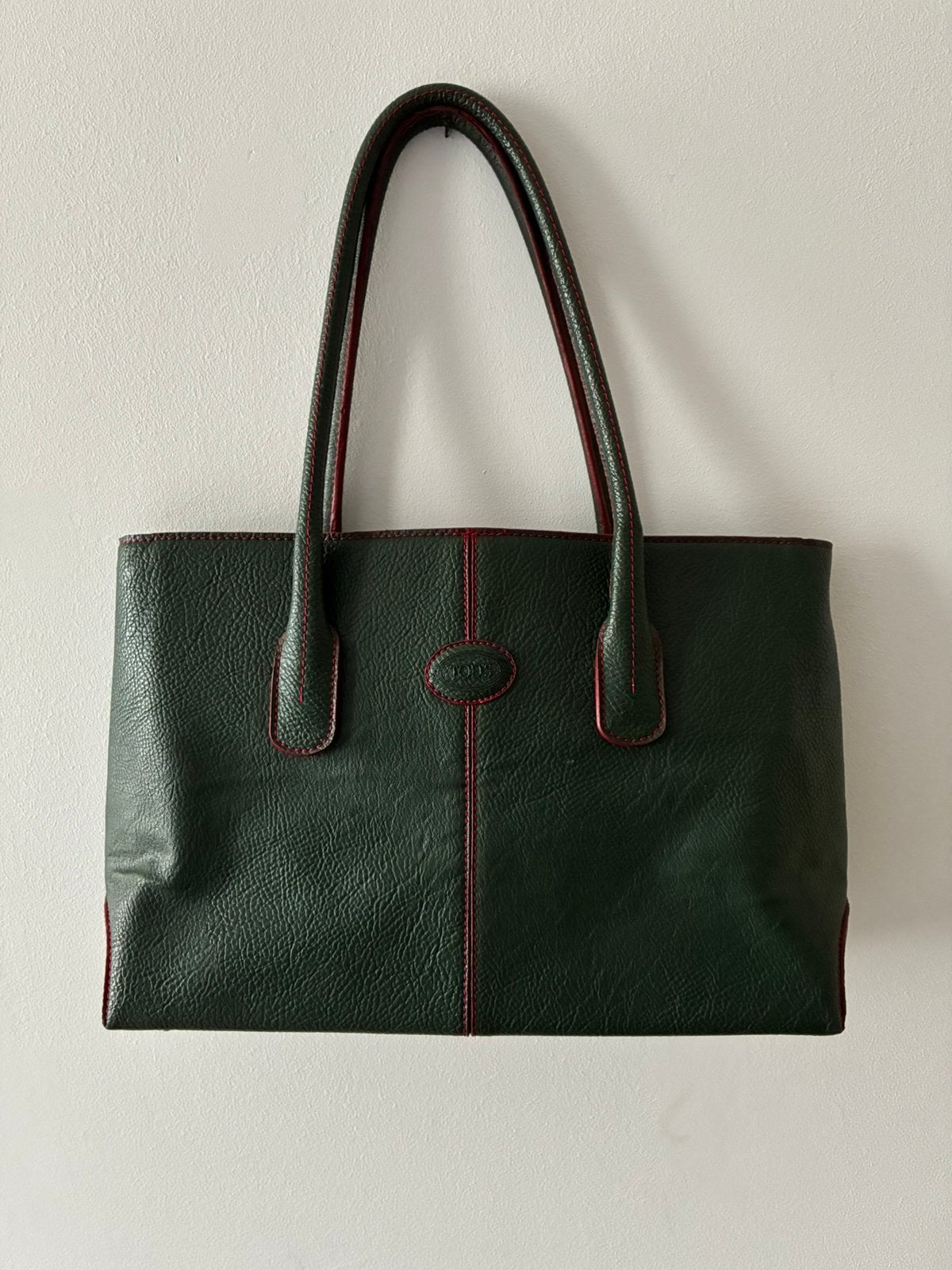 Tod’s tas groen met rode stiksels, Verzenden, Gebruikt, Groen, Handtas
