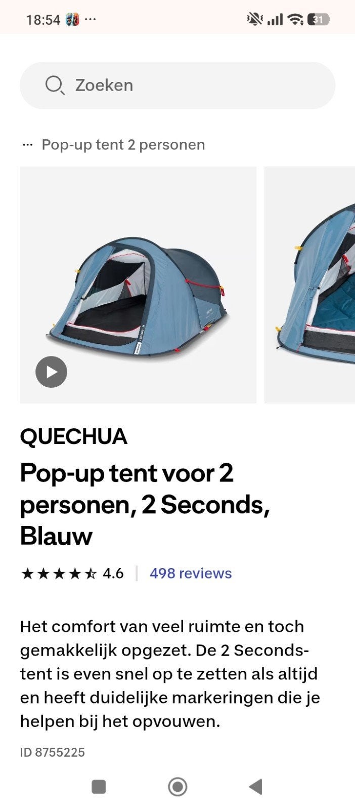 QUECHUA Pop-up tent 2 Seconds voor 2 personen, blauw, Caravans en Kamperen, Tenten, Ophalen, Tot en met 2