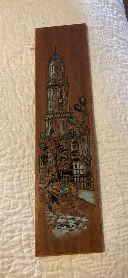 Vintage Houten Plaquette met Utrechtse Domtoren 40x10 cm, Antiek en Kunst, Ophalen of Verzenden