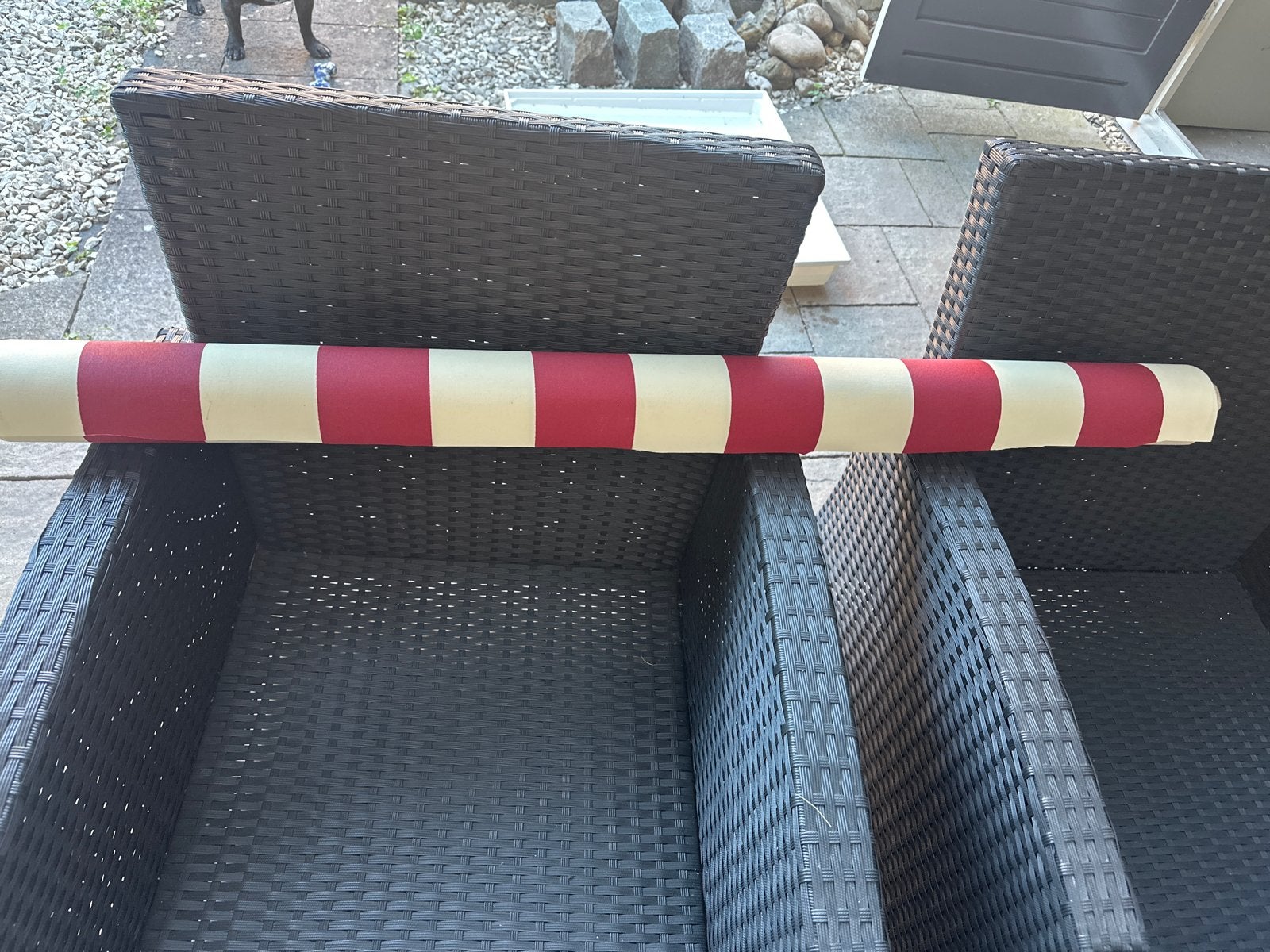 Zonwering doek rood/wit gestreept - 121 cm breed, Tuin en Terras, Ophalen, Gebruikt, Minder dan 250 cm, Overige typen