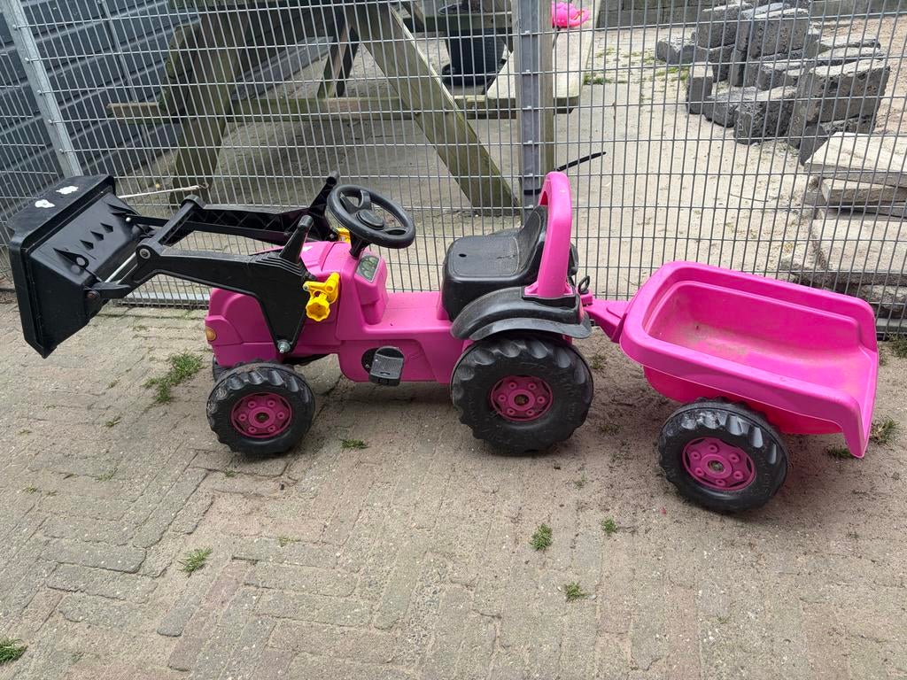 Roze traptractor met aanhanger en voorlader, Kinderen en Baby's, Speelgoed | Buiten | Voertuigen en Loopfietsen, Ophalen, Gebruikt