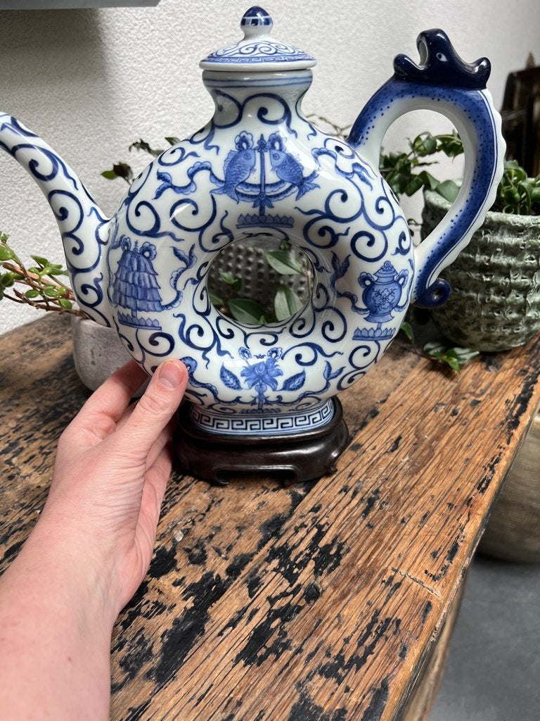 Chinese donut delfts blauw kleur theepot chinees asian uniek, Huis en Inrichting, Keuken | Servies, Verburgt Vintage, Ophalen of Verzenden