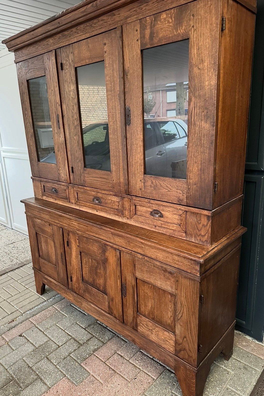 Massief teak houten buffetkast, Ophalen, Zo goed als nieuw, 25 tot 50 cm, 200 cm of meer