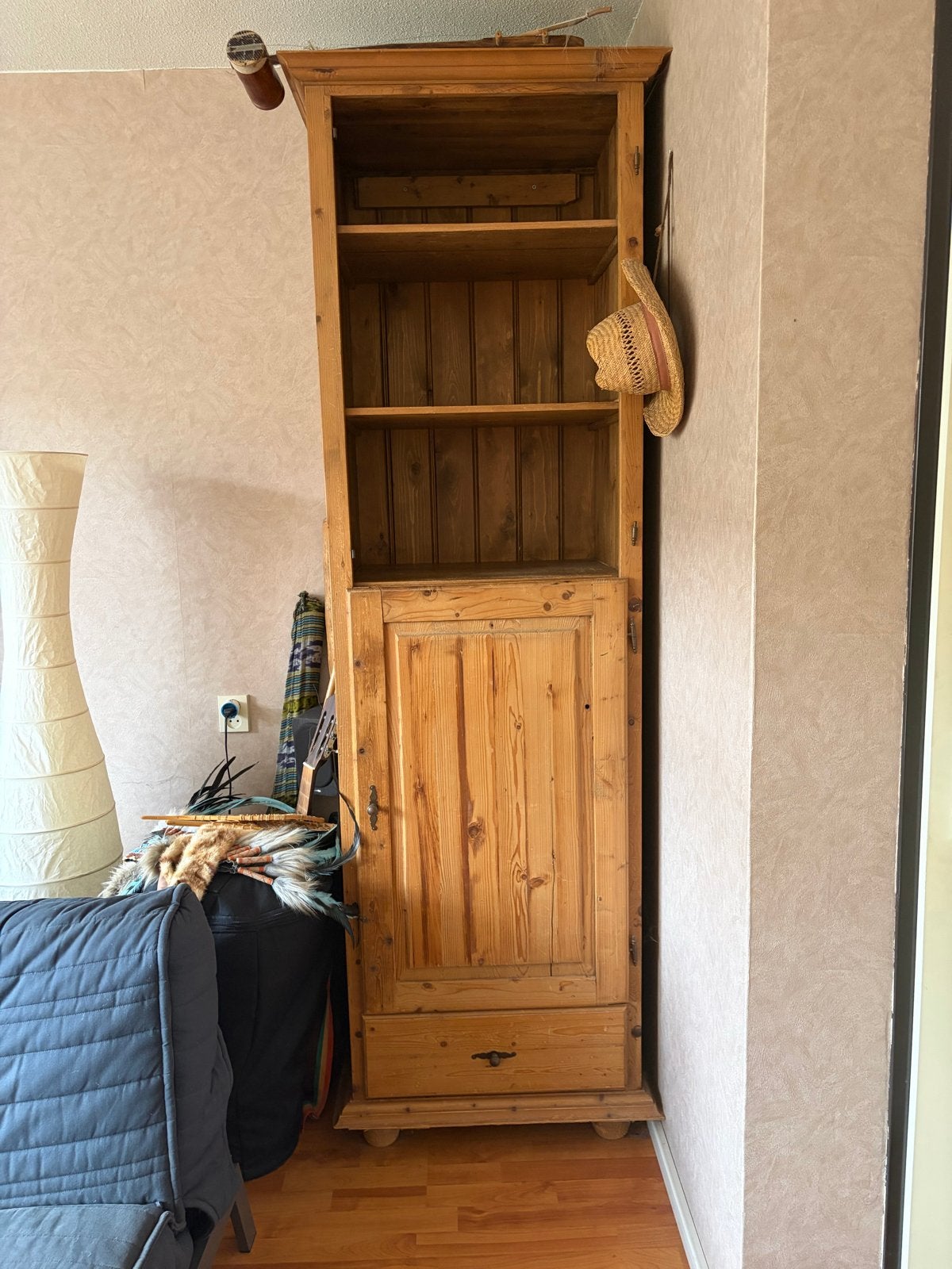 Vintage grenen kast met open vakken en lade, Ophalen