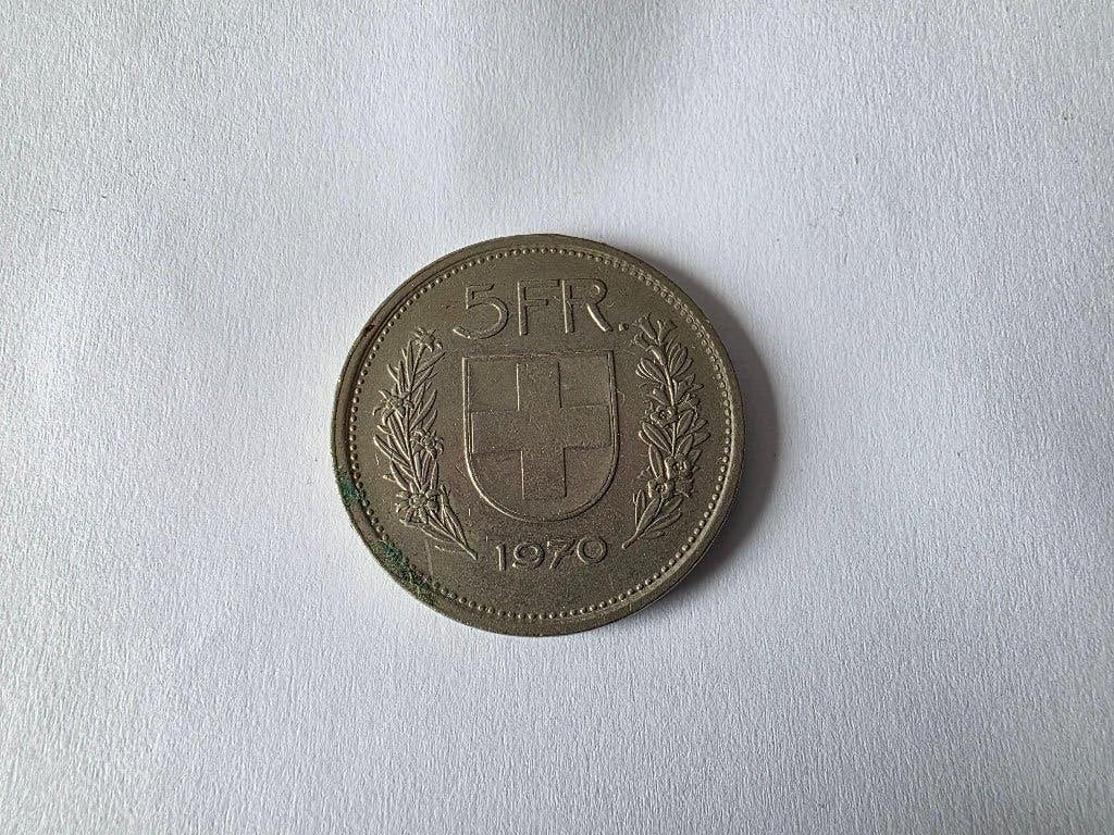 5-frankenmunt uit 1970, Ophalen of Verzenden, Overige landen, Losse munt