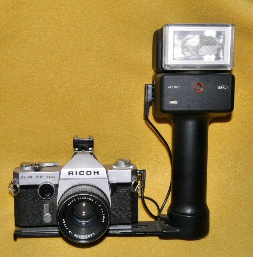 Ricoh Singlex TLS 35mm spiegelreflexcamera met flitser., Audio, Tv en Foto, Ophalen of Verzenden, Gebruikt, Spiegelreflex, Overige Merken
