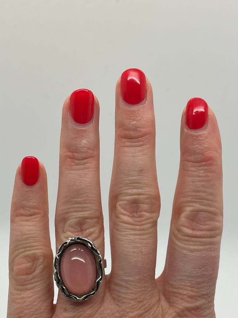 D792 Prachtige zilveren rozenkwarts ring maat 17, Sieraden, Tassen en Uiterlijk, Antieke sieraden, Ophalen of Verzenden, Zilver