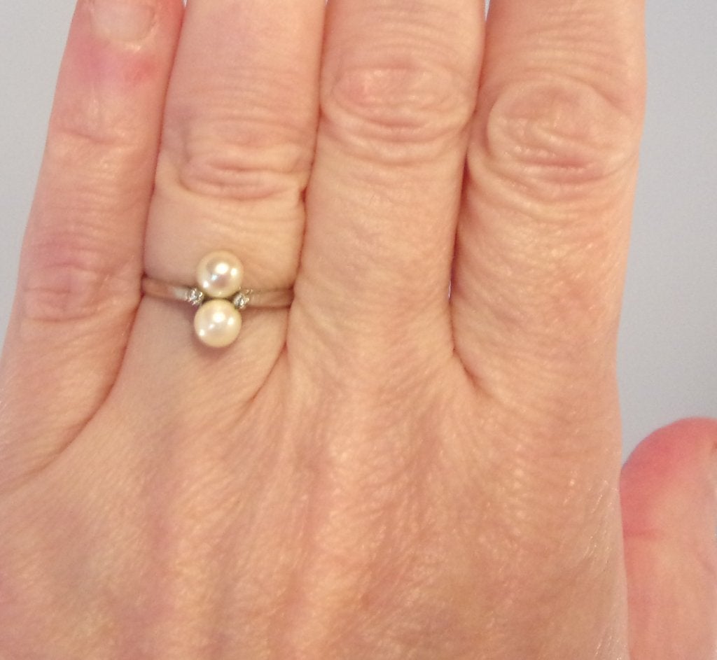 Ring met Diamanten en Parels, 14 karaat wit goud, Sieraden, Tassen en Uiterlijk, Ringen, Met edelsteen, Verzenden, Wit, Zo goed als nieuw