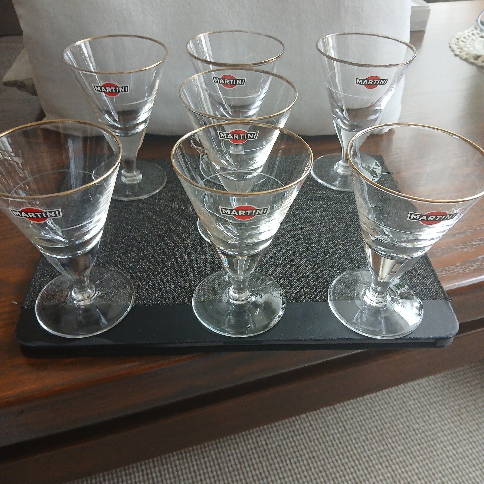Set van 7 Vintage Martini Glazen met Gouden Rand, Antiek en Kunst, Ophalen
