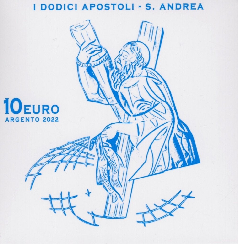 10 Euro Vaticaan 2022 - Apostelen: St Andreas -PROOF- Zilver, Vaticaanstad, Zilver, Ophalen of Verzenden, 10 euro