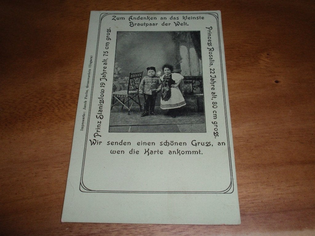 Liliputaner  Kleinste bruidspaar ter wereld Lilliputter, Verzamelen, Verzenden, Voor 1920, Ongelopen, Sterren en Beroemdheden