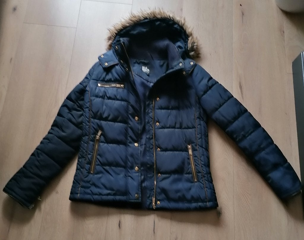 Winterjas blauw met afneembare kraag,mt L-merk Bella Ragazza, Blauw, Bella Ragazza, Maat 42/44 (L), Ophalen of Verzenden