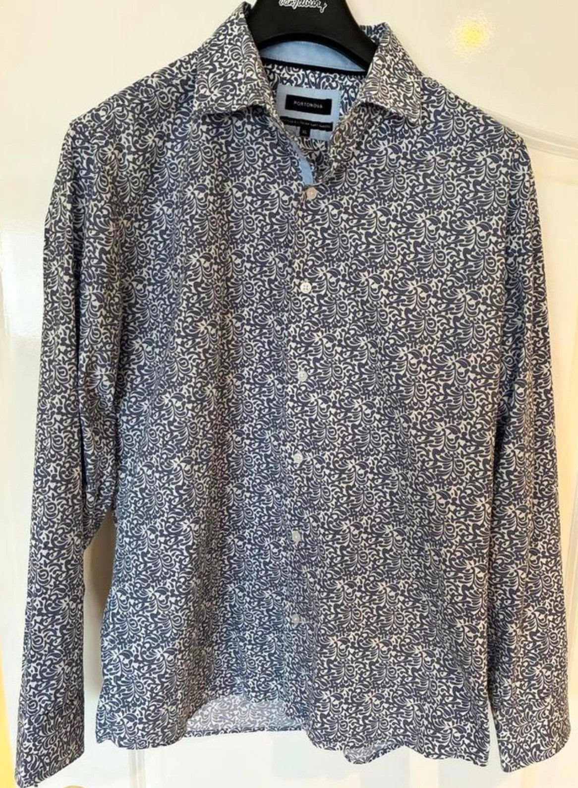 Portonova overhemd XL - Blauw-witte print, 100% katoen, Ophalen of Verzenden, Zo goed als nieuw, Meerkleurig, Halswijdte 43/44 (XL)