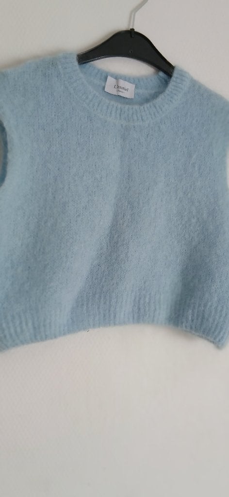Slipover gebreid zacht blauw, nieuw ., Ophalen, Nieuw, Maat 36 (S), Blauw