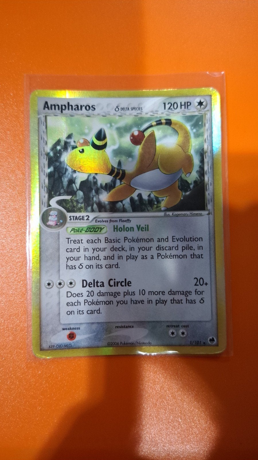 Ampharos, Pokemon, 1/101, Dragon Frontiers, Verzenden, Zo goed als nieuw, Losse kaart, Foil