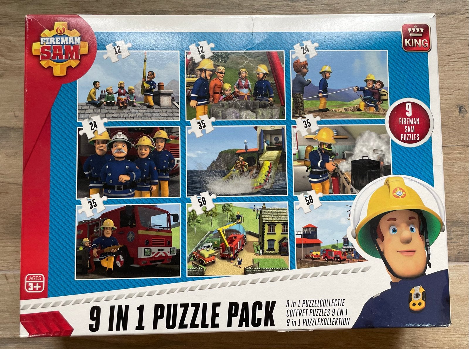 Fireman Sam 9-in-1 puzzelcollectie - Compleet en heel, Ophalen of Verzenden, 10 tot 50 stukjes, Zo goed als nieuw, 4 tot 6 jaar