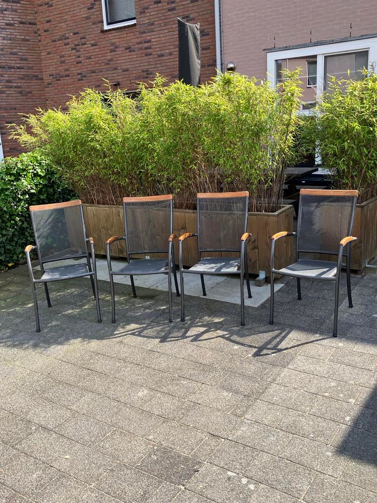 Set van 4 tuinstoelen - metaal en hout, Tuin en Terras, Ophalen, Gebruikt, Metaal