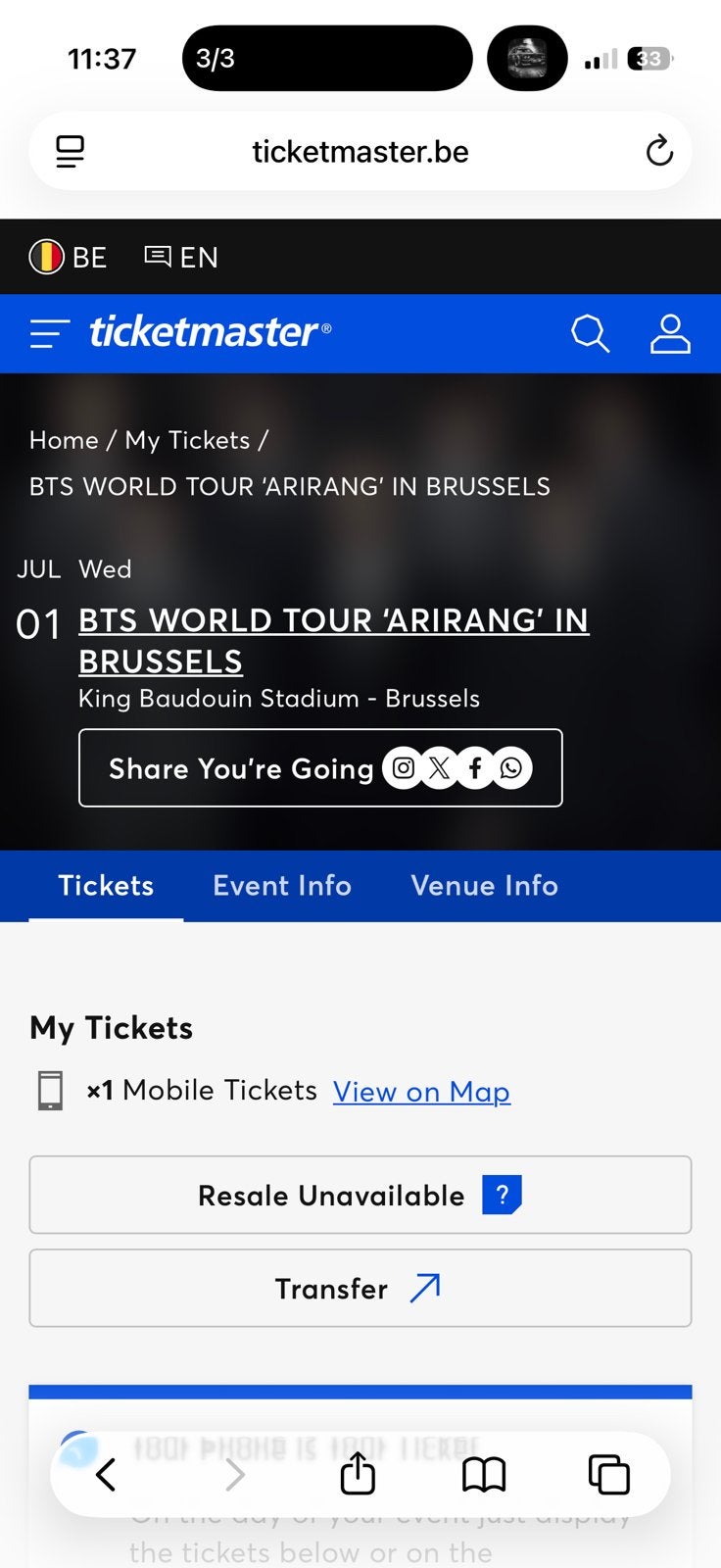 BTS 1 juli 1x staandplaats brussel, Tickets en Kaartjes, Eén persoon, Juli