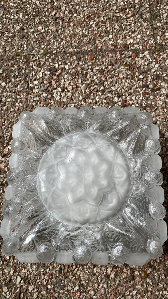 Vintage glazen wand- of plafondlamp 25cm X 25cm, Ophalen of Verzenden, Gebruikt