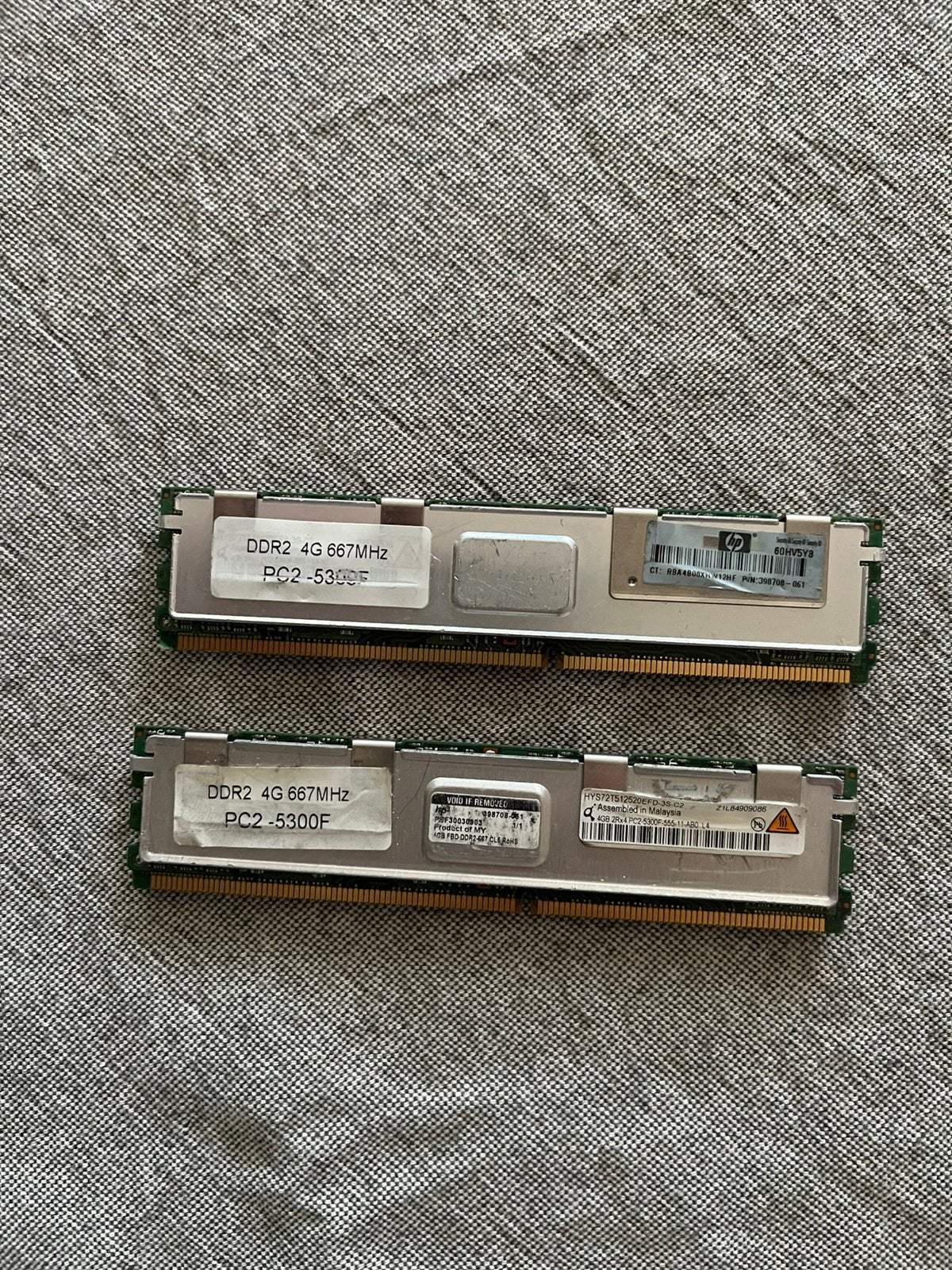 2x 4GB DDR2 ECC FBDIMM HP – PC2-5300F 667MHz, Computers en Software, RAM geheugen, Ophalen of Verzenden, Zo goed als nieuw, DDR2