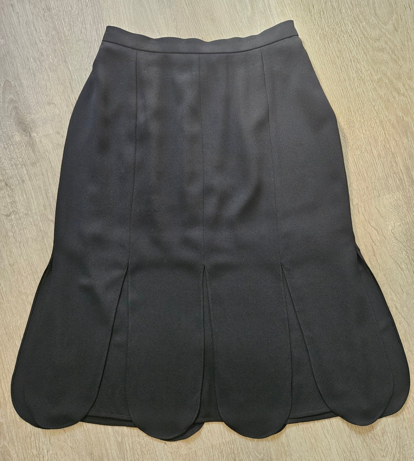 Vintage Frank Usher Zwarte Midi-Rok unieke petal tulp zoom m, Ophalen, Zwart, Zo goed als nieuw, Maat 36 (S)