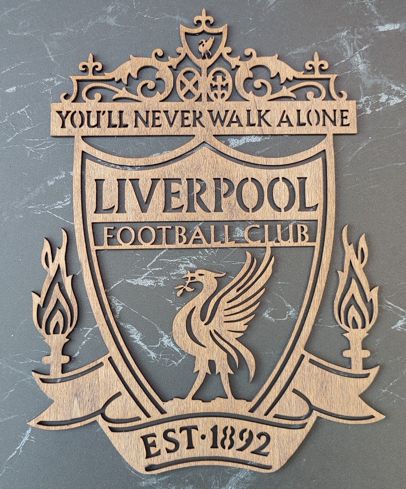 Liverpool FC Logo Palissander Hout 3D – 38 cm, Verzenden, Nieuw, Buitenlandse clubs, Overige typen