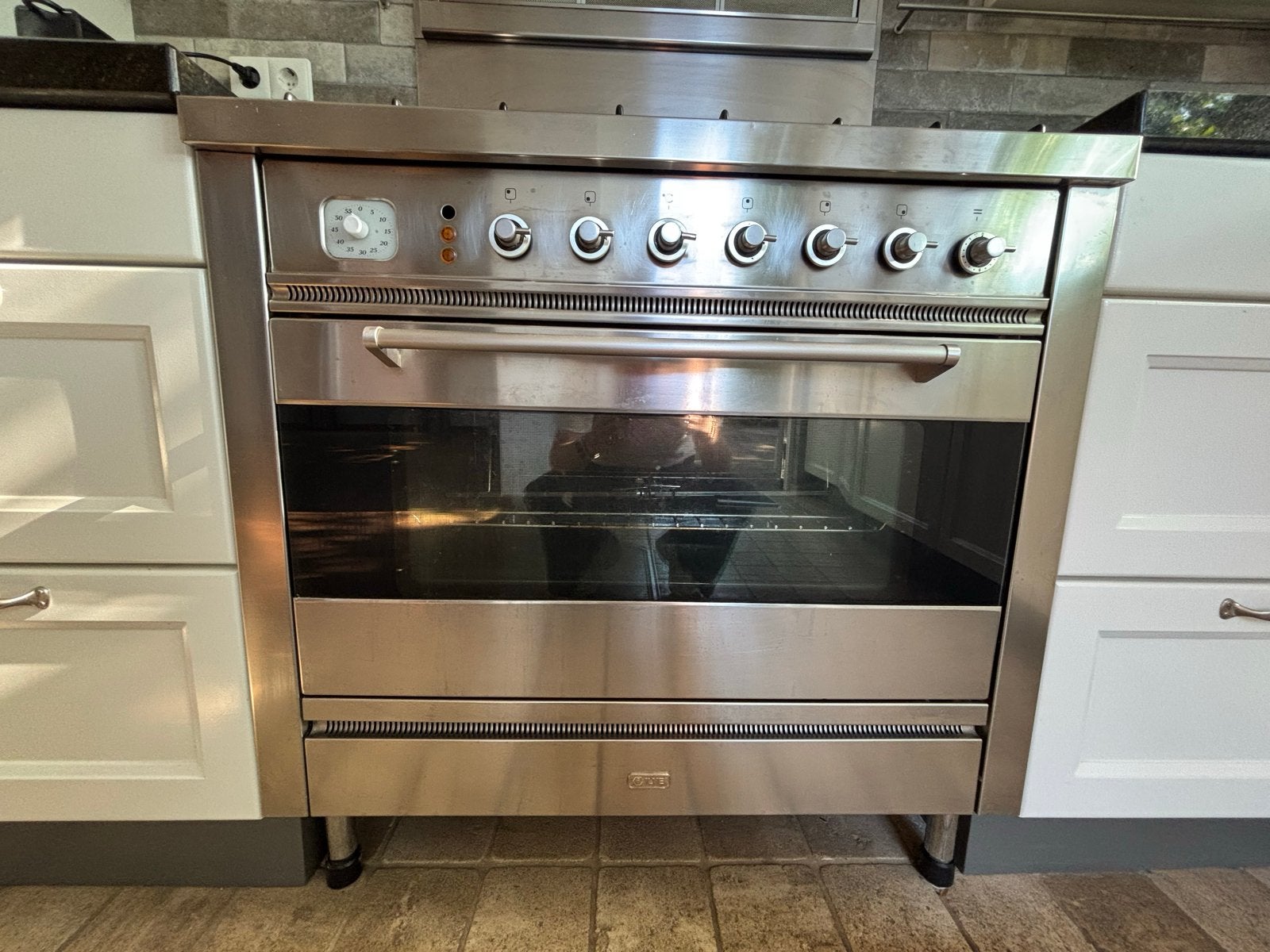 ILVE gasfornuis 90 cm RVS met grote oven + afzuigkap, Ophalen, Gebruikt, 60 cm of meer, Grill