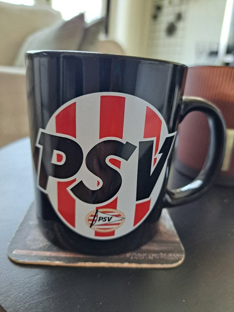 PSV mok beker, ZGAN, zwart, Ophalen of Verzenden, Zo goed als nieuw, PSV, Overige typen
