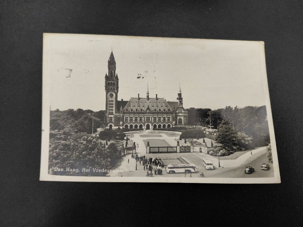 Den Haag, Het Vredespaleis, gelopen, stempel Madurodam 1952., Verzenden, 1940 tot 1960, Gelopen, Zuid-Holland