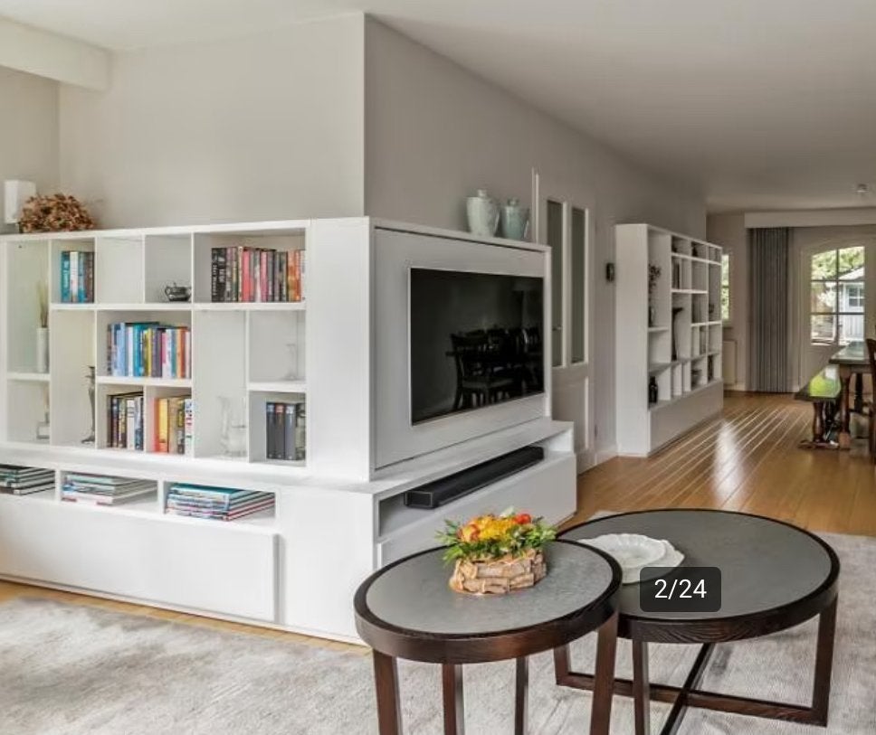 Modern TV-meubel met opbergruimte en draaibare tv-unit, Ophalen, Overige materialen, Zo goed als nieuw, 200 cm of meer
