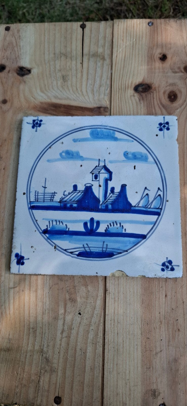 4 antieke tegel Makkum of Harlingen rond 1850, Ophalen of Verzenden