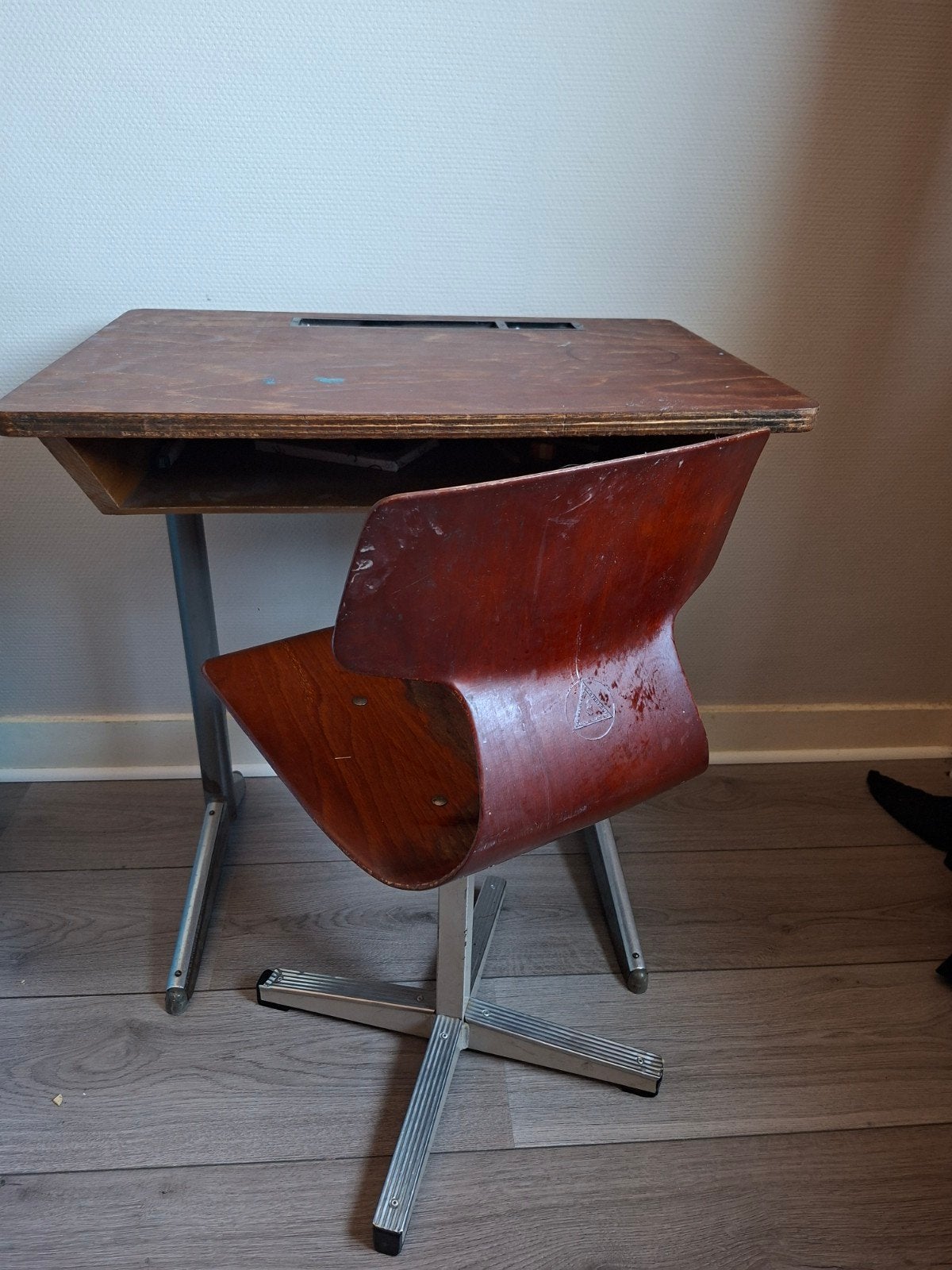 Vintage schoolbankje met stoel - Jaren '60, Ophalen of Verzenden