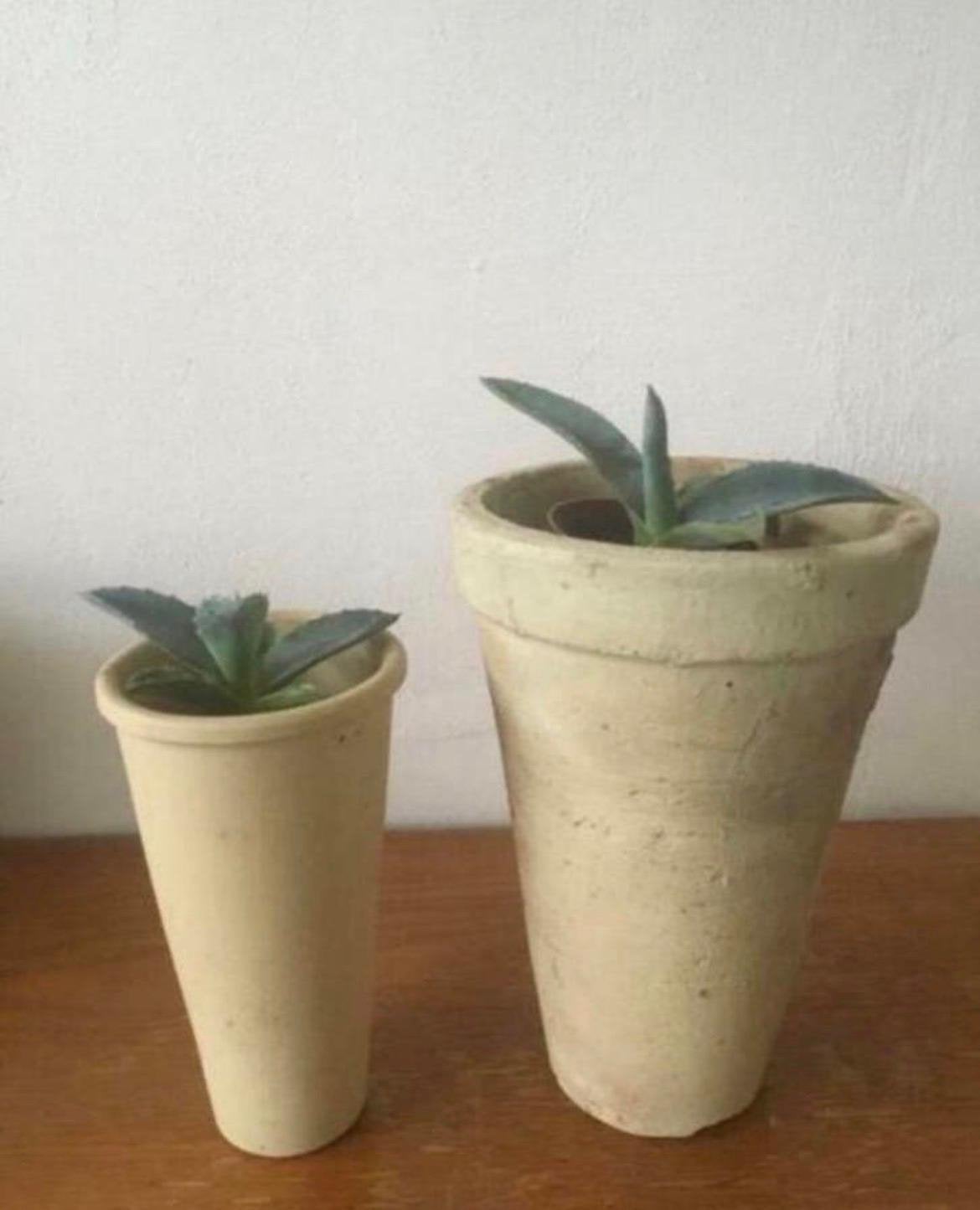 Vintage beige unieke bloempotten biologische kamerplanten, Ophalen, Gebruikt, Rond, Binnen