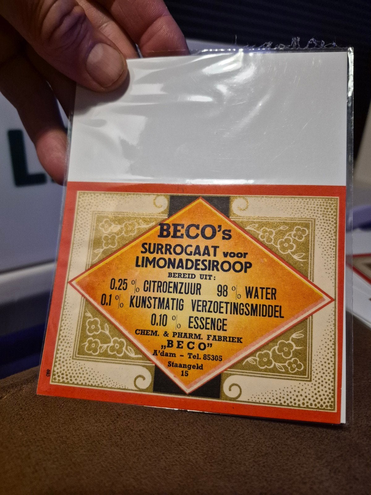 Oude etiket beco  surrogaat limonade siroop beco Amsterdam, Verzamelen, Ophalen of Verzenden, Overige typen