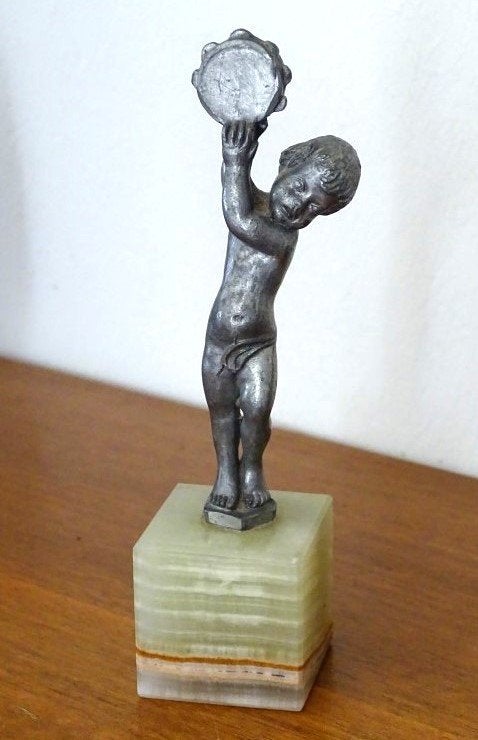 OPRUIMING Klein Art Deco Beeldje Putto metaal marmer, Antiek en Kunst, Handgemaakt, Minder dan 20 cm, Art deco, Ophalen of Verzenden