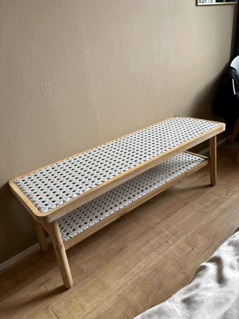 Houten bankje met schoenenrekje, Ophalen, Zo goed als nieuw