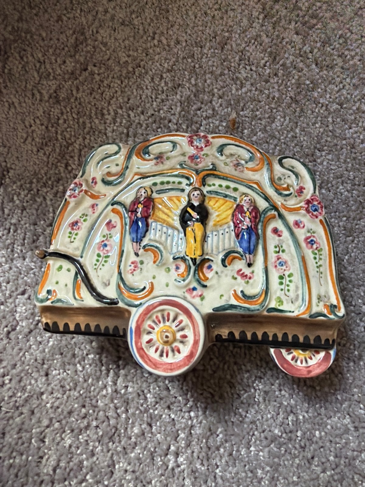 Vintage keramische woonwagen muziekdoos, Made in Holland, Antiek en Kunst, Ophalen of Verzenden