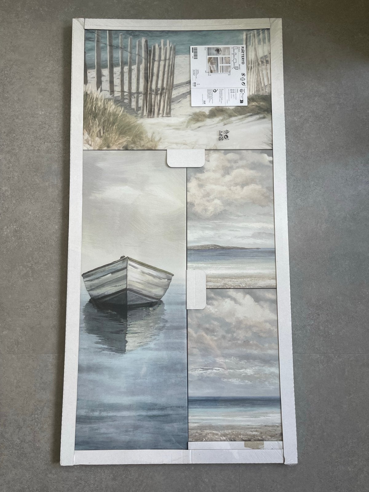 IKEA PJÄTTERYD Schilderij Strand en Boot 78x92 cm, Ophalen, Nieuw, Schilderij, 75 tot 100 cm