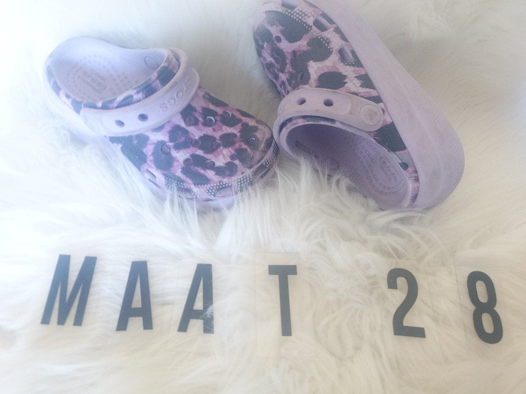Crocs paars roze met luipaardprint maat 28, Gebruikt, Crocs, Meisje, Overige typen