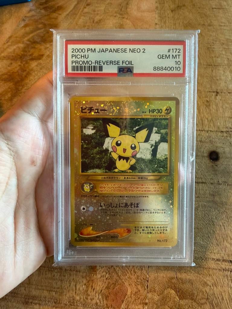 2000 Pokemon Neo 2 Pichu Reverse Foil Promo 172 PSA 10, Ophalen of Verzenden, Losse kaart, Foil